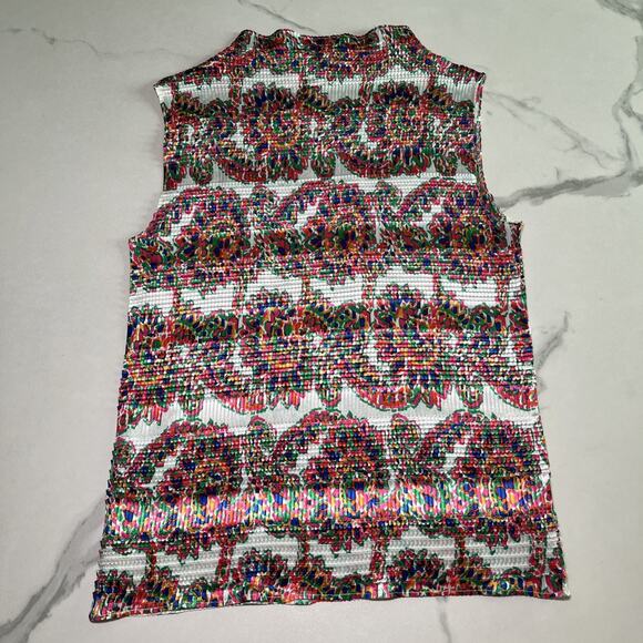 EK Designs Sleeveless Blouse Top Pleated Crepe Stretch Colorful Womens Size XL - Picture 7 of 8